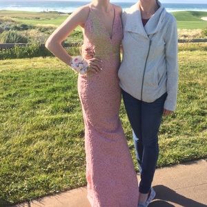 Blush pink and gold prom dress